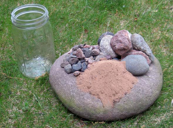 Jar, Rocks, Pebbles & Sand