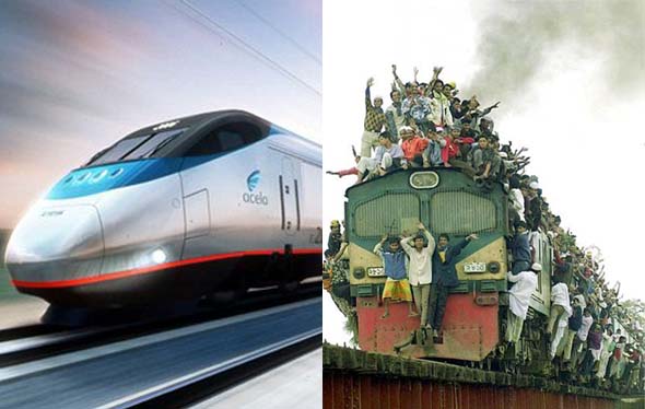 Overcrowded Train vs Bullet Train